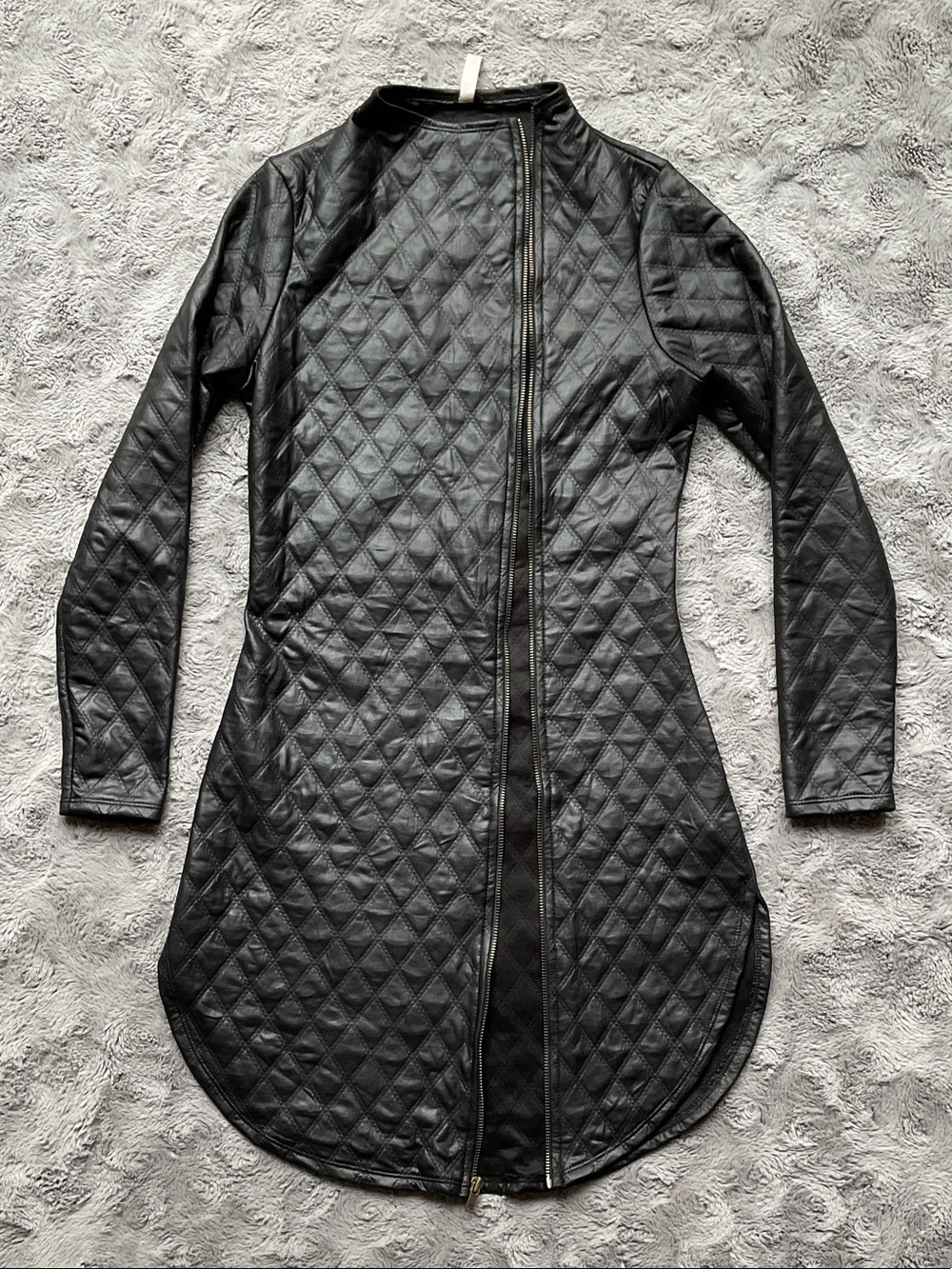 Black Quilted Long Jacket Dress- Women